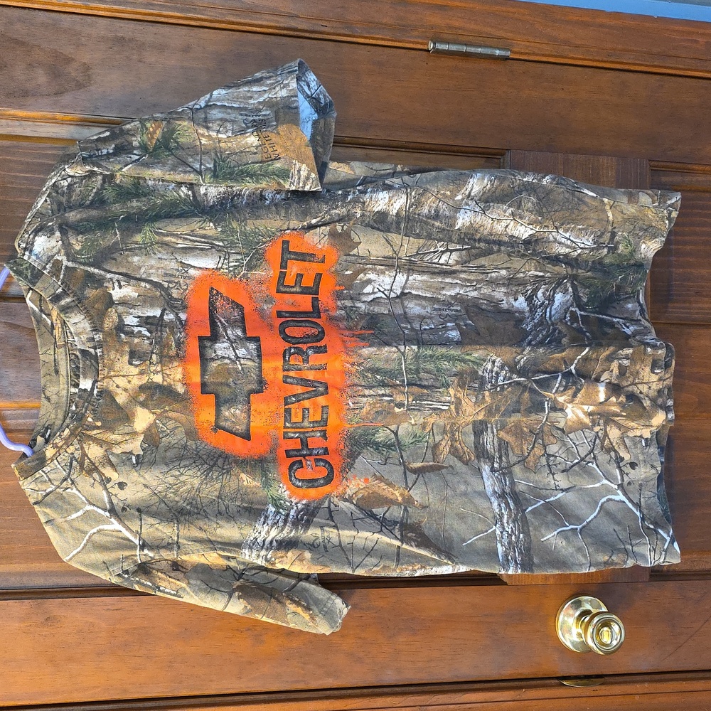 LEGENDARY WHITETAILS Camo T-Shirt with CHEVROLET Logo, Sz. Medium, & Bonus Shirt